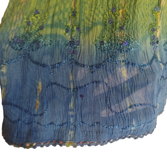 Colorful Bohemian Embroidered & Sequined Crinked Cotton Top One Size NWT - Picture 4 of 7